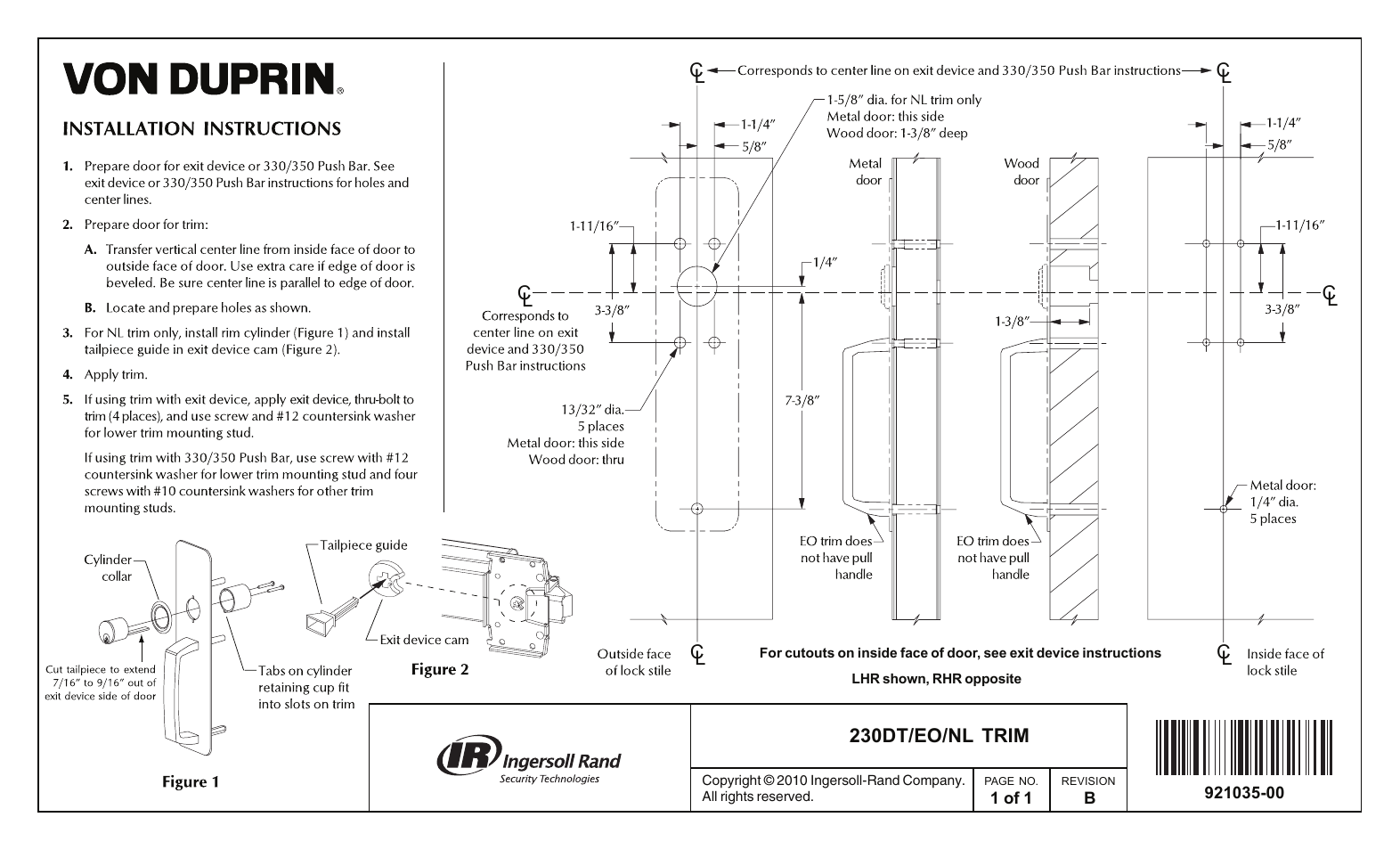 Factory Direct Hardware Von Duprin 230EO28 User Manual | 1 page