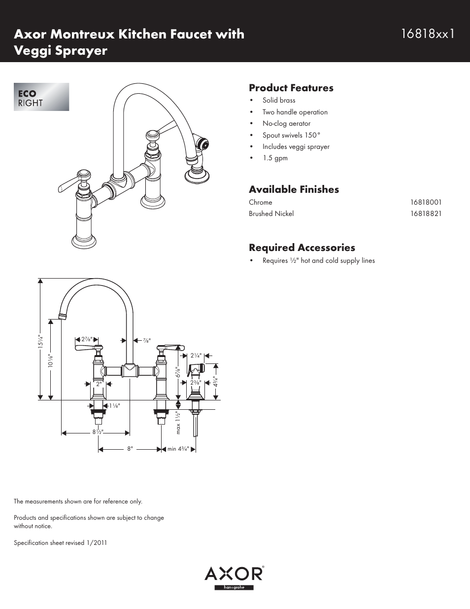 Factory Direct Hardware Hansgrohe 16818 Axor Montreux User Manual | 1 page