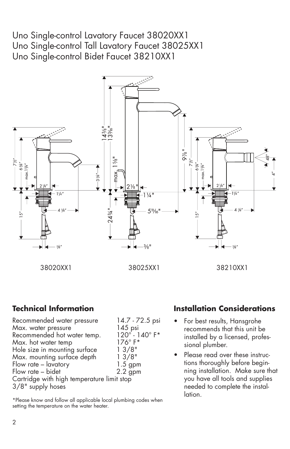 Factory Direct Hardware Hansgrohe 38020 User Manual | Page 2 / 8