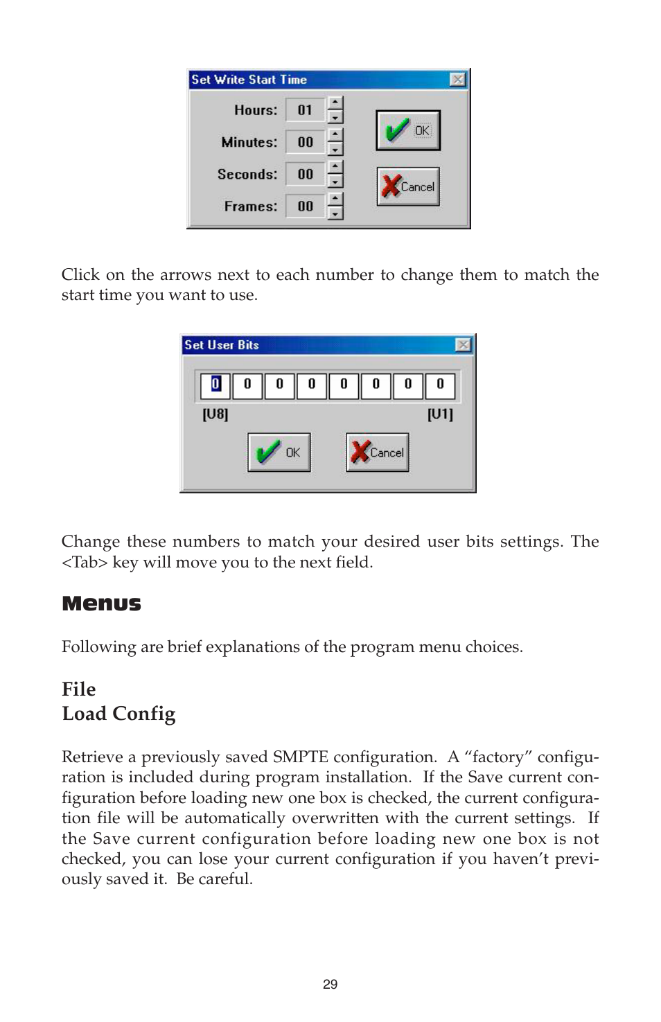 Menus, File load config | M-AUDIO Biport 2x4s User Manual | Page 29 / 48