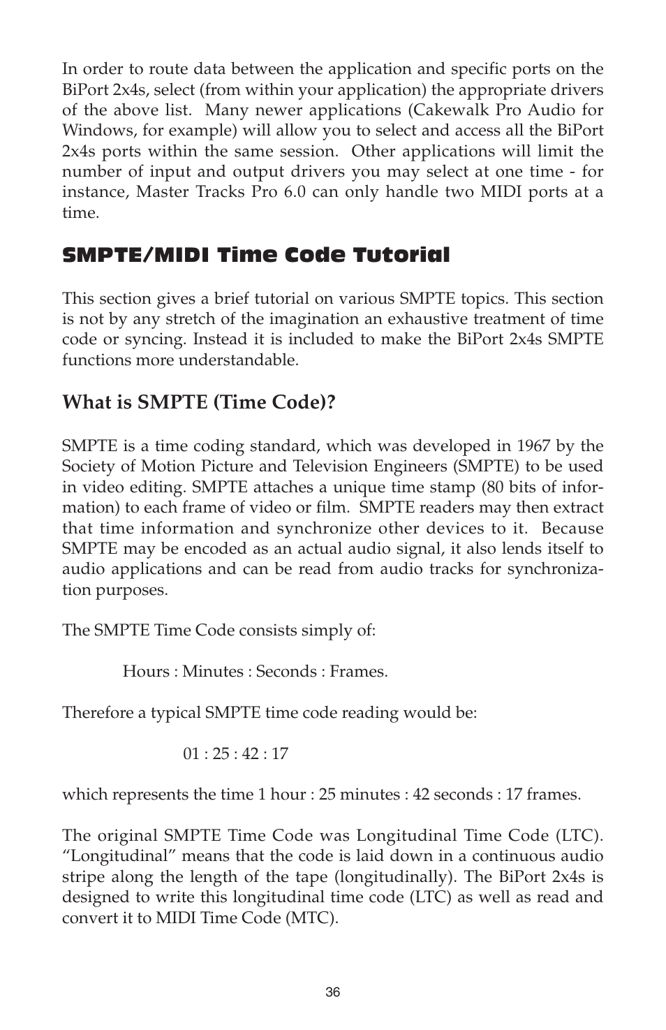 Smpte/midi time code tutorial, What is smpte (time code) | M-AUDIO Biport 2x4s User Manual | Page 36 / 48