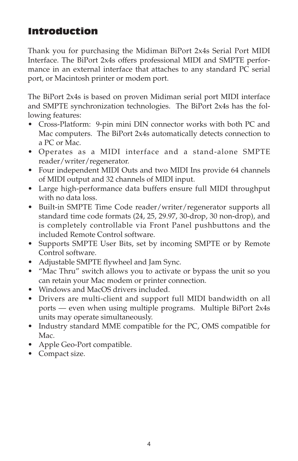 Introduction | M-AUDIO Biport 2x4s User Manual | Page 4 / 48