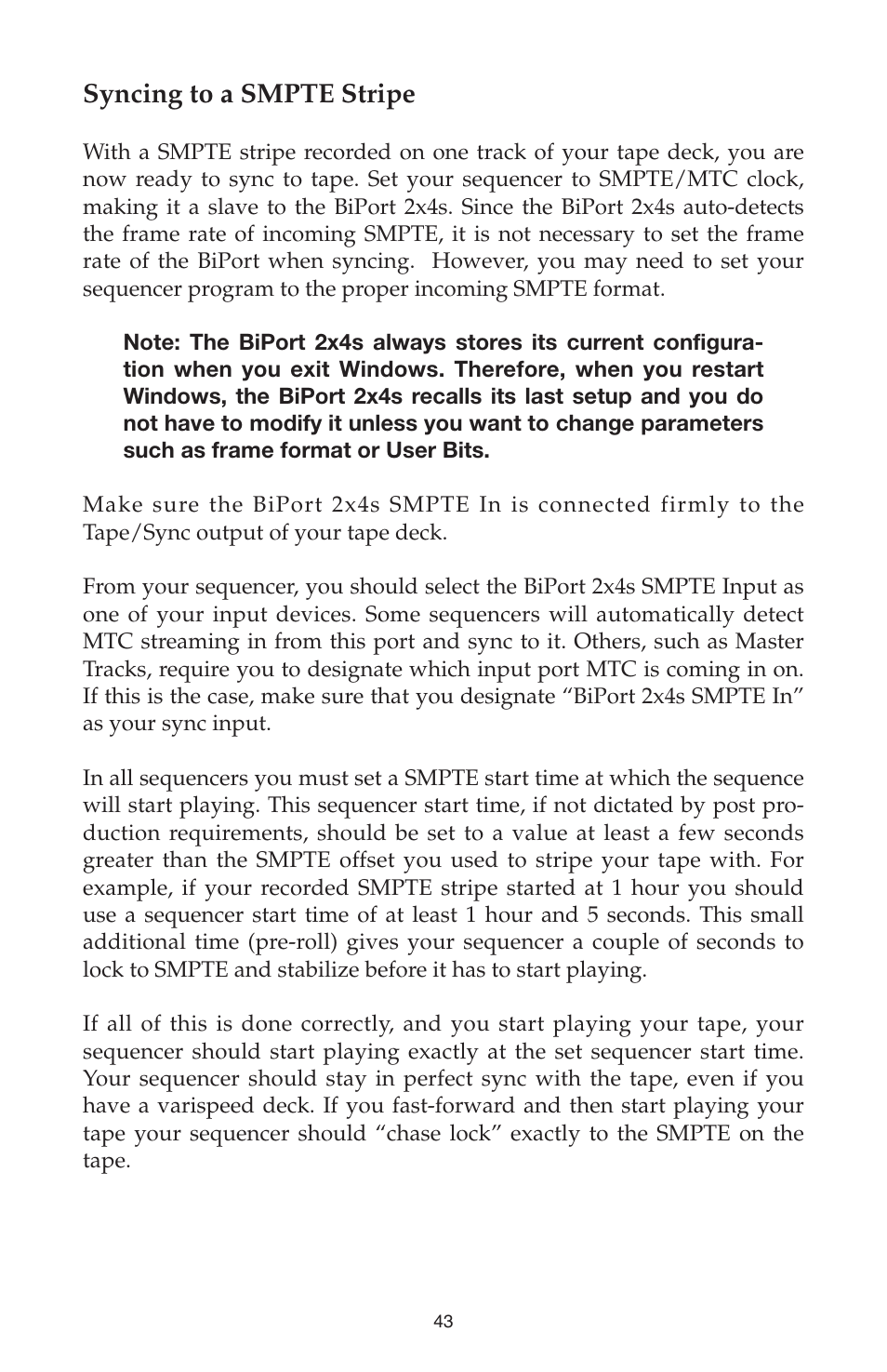 Syncing to a smpte stripe | M-AUDIO Biport 2x4s User Manual | Page 43 / 48