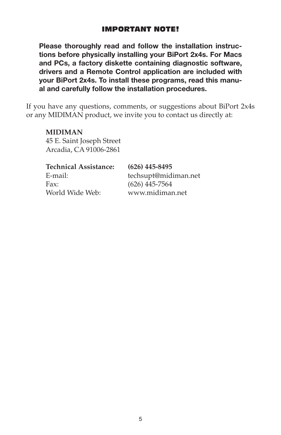 M-AUDIO Biport 2x4s User Manual | Page 5 / 48