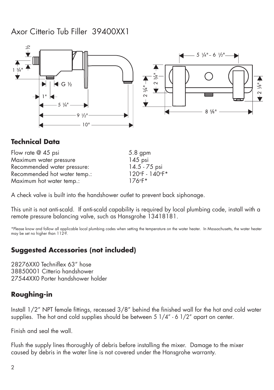 Factory Direct Hardware Hansgrohe 39400 Axor Citterio User Manual | Page 2 / 8