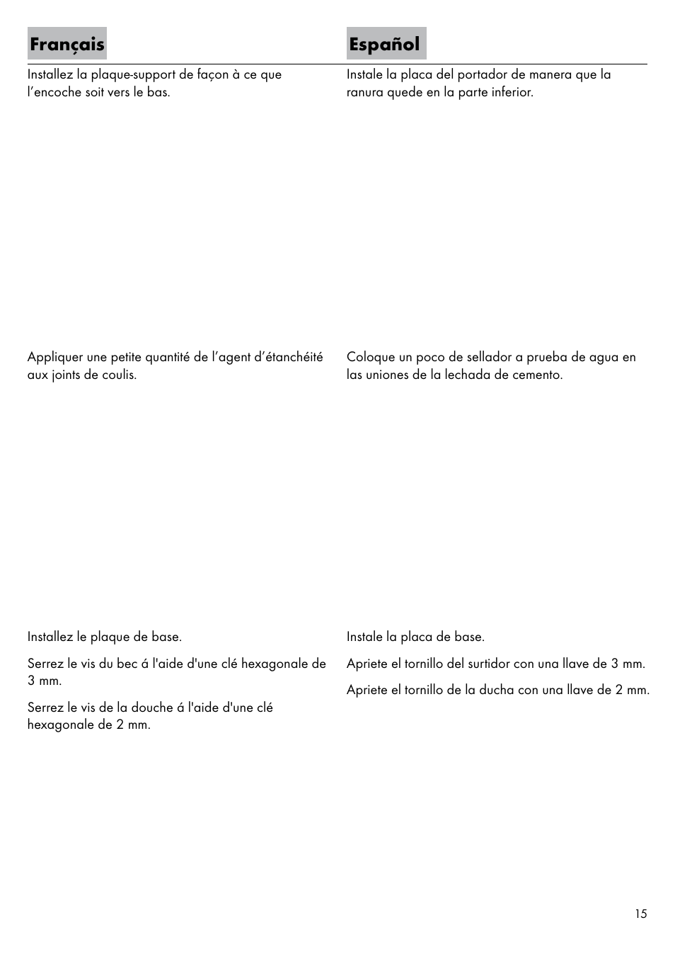 Français español | Factory Direct Hardware Hansgrohe 11435 Axor Urquiola User Manual | Page 15 / 32