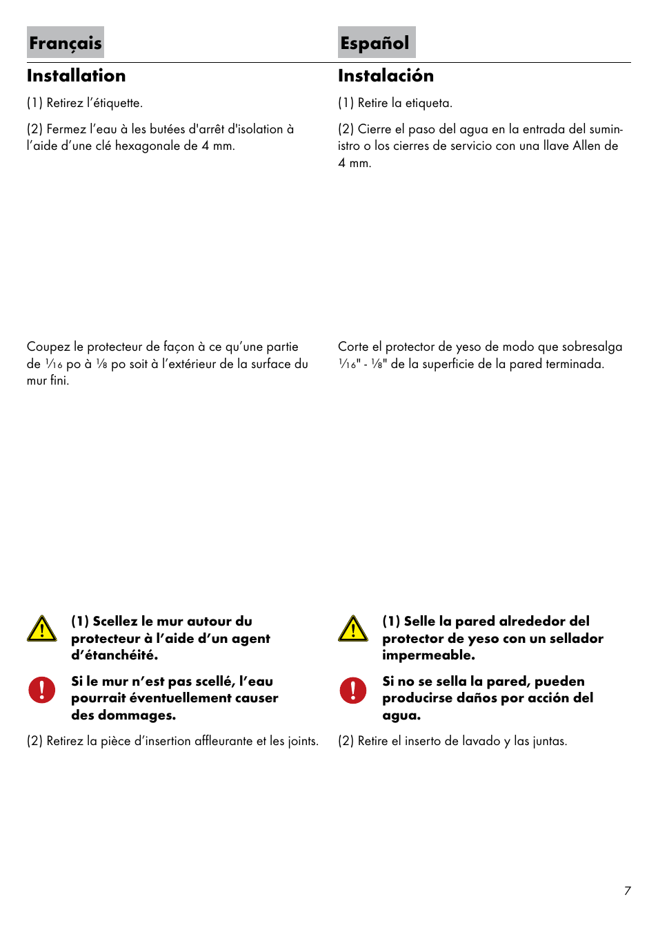 Français español installation, Instalación | Factory Direct Hardware Hansgrohe 11435 Axor Urquiola User Manual | Page 7 / 32