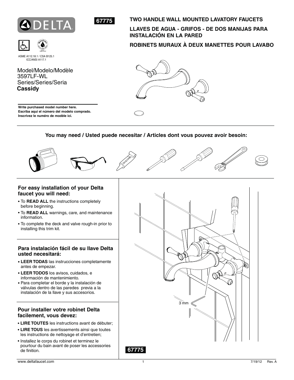 Factory Direct Hardware Delta 3597LF-WL User Manual | 8 pages