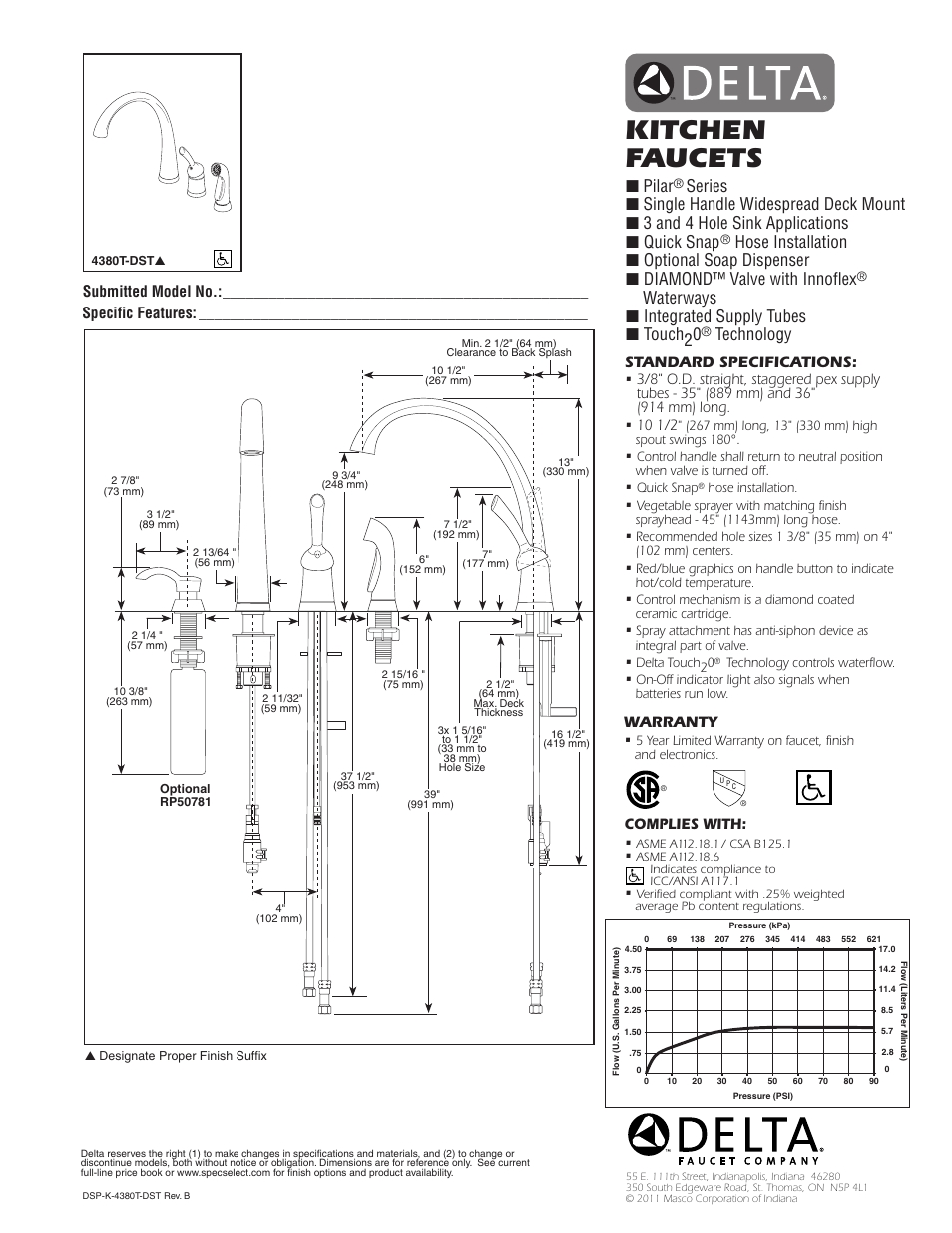Factory Direct Hardware Delta 4380T-DST Pilarfrom User Manual | 1 page
