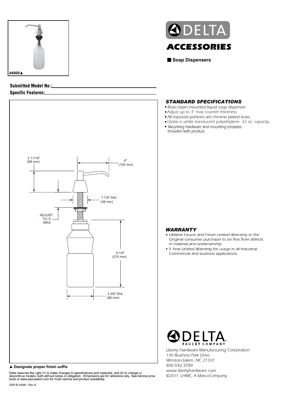 Factory Direct Hardware Delta 44000 User Manual | 1 page