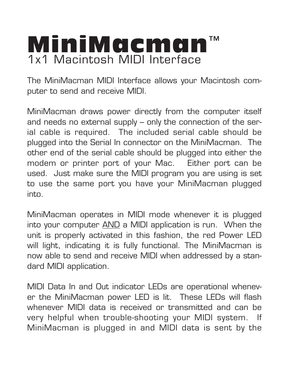 Minimacman | M-AUDIO Mini Macman User Manual | Page 2 / 4