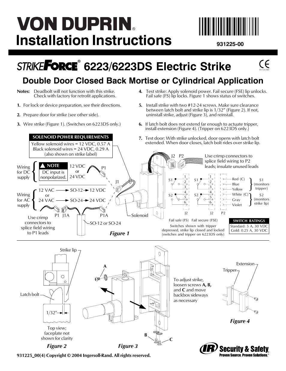 Factory Direct Hardware Von Duprin 6223 User Manual | 2 pages