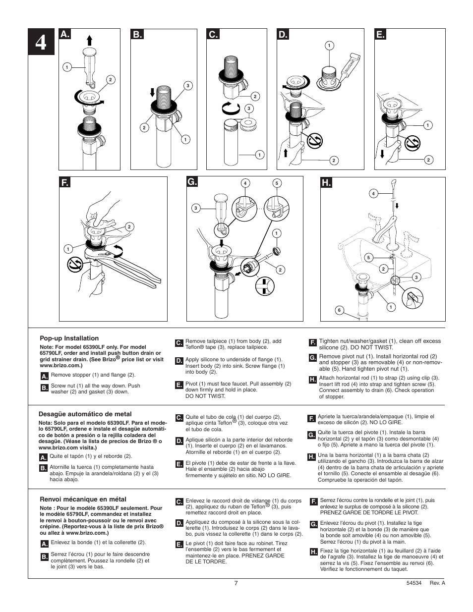 A. b. c. d. e. f | Factory Direct Hardware Brizo 65390LF-LHP RSVP User Manual | Page 7 / 8