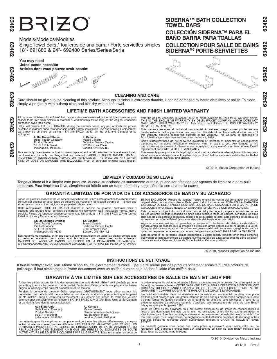 Factory Direct Hardware Brizo 691880 Siderna User Manual | 2 pages