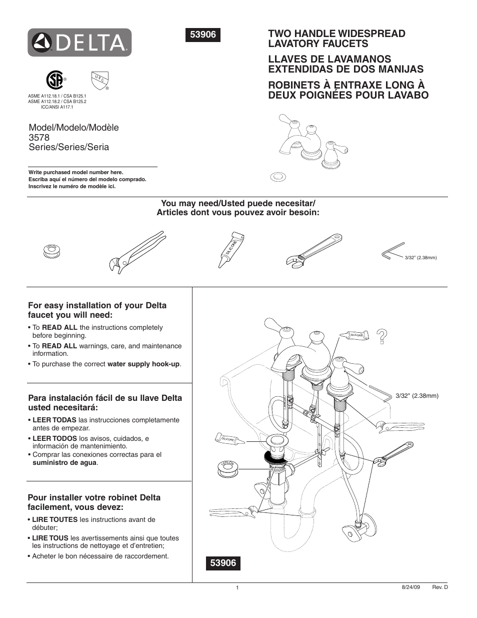 Factory Direct Hardware Delta 3578LF-278 User Manual | 8 pages