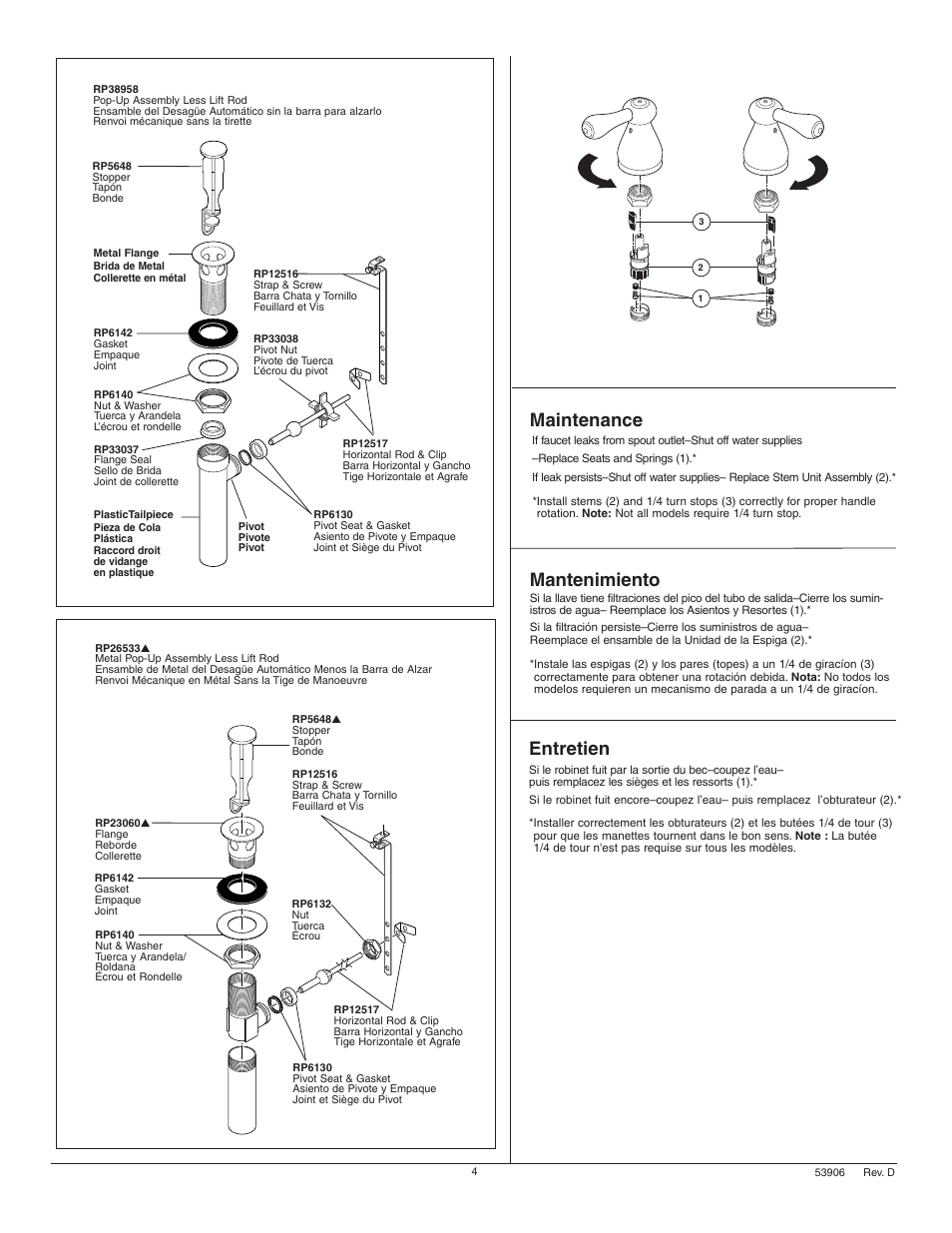 Maintenance, Entretien, Mantenimiento | Factory Direct Hardware Delta 3578LF-278 User Manual | Page 4 / 8