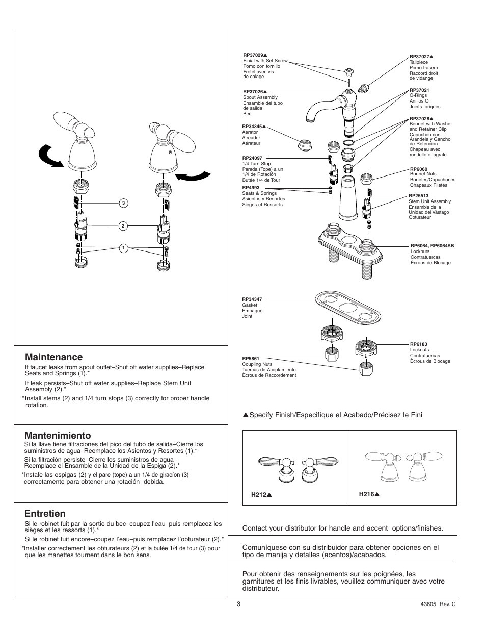 Maintenance, Entretien, Mantenimiento | Factory Direct Hardware Delta 2155LHP Victorian User Manual | Page 4 / 4