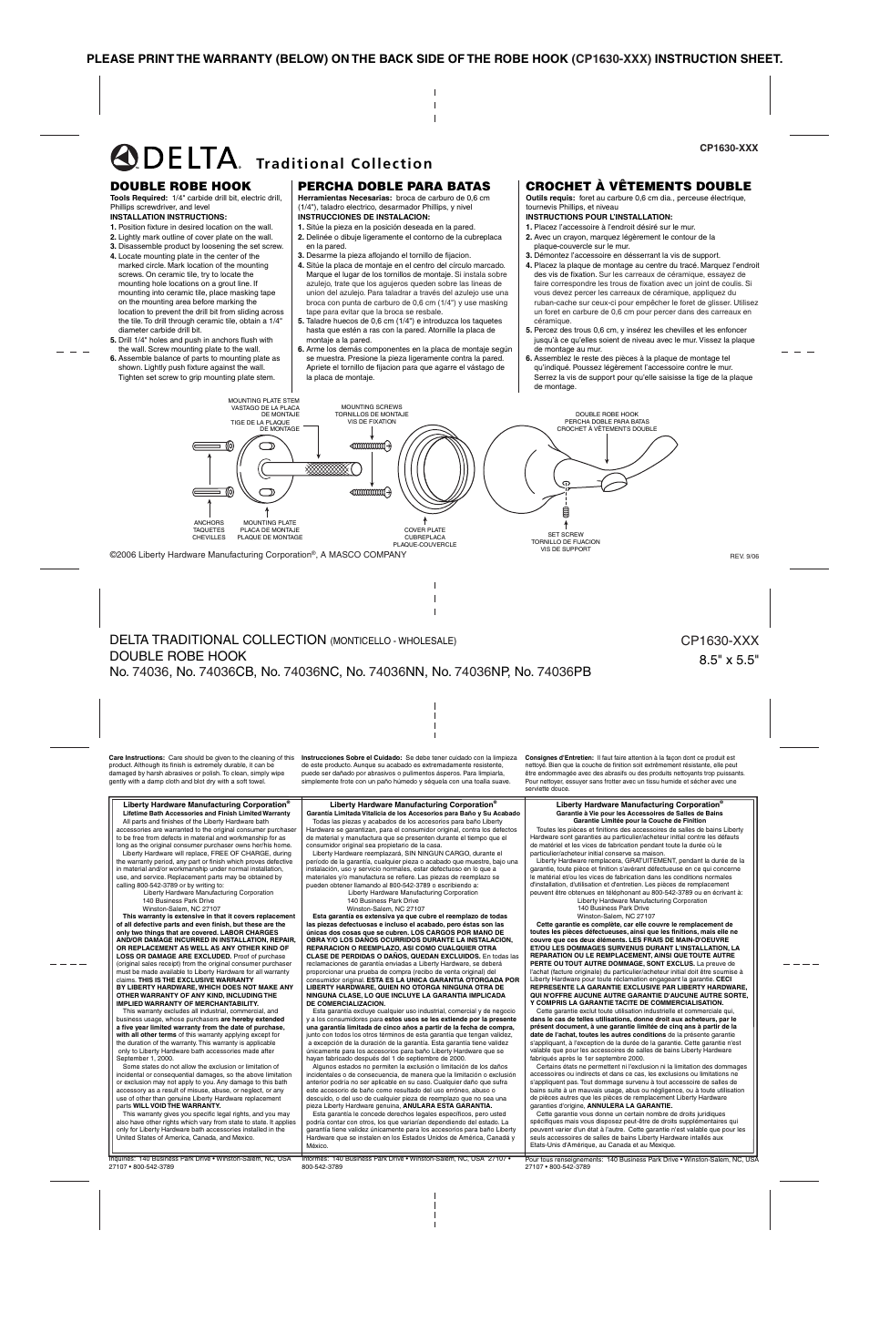 Factory Direct Hardware Delta 74036 Traditional User Manual | 1 page