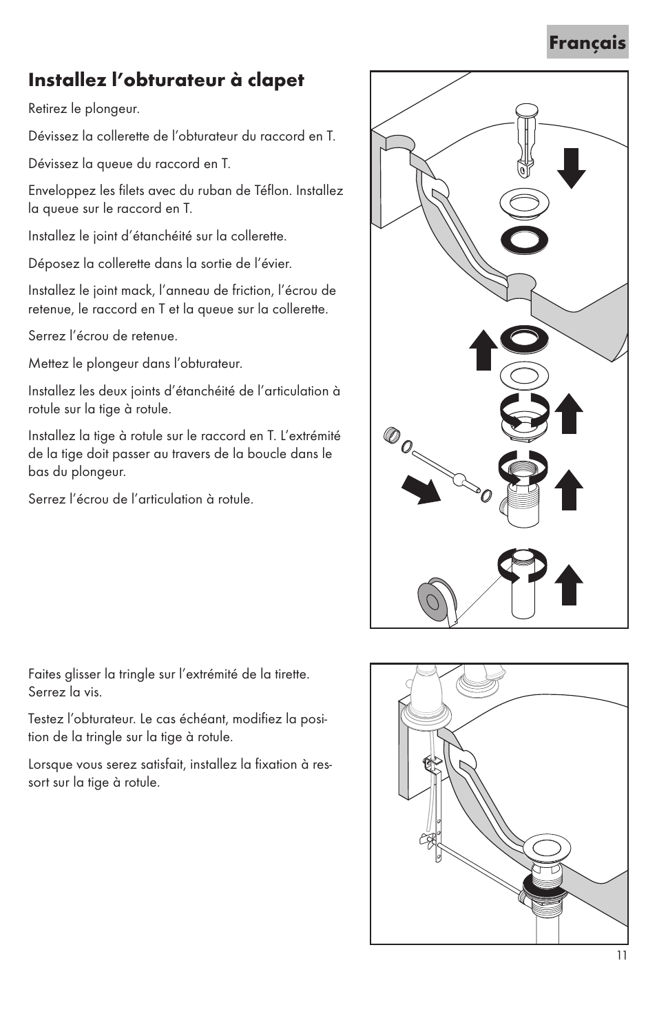 Français installez l’obturateur à clapet | Factory Direct Hardware Hansgrohe 31077 User Manual | Page 11 / 24