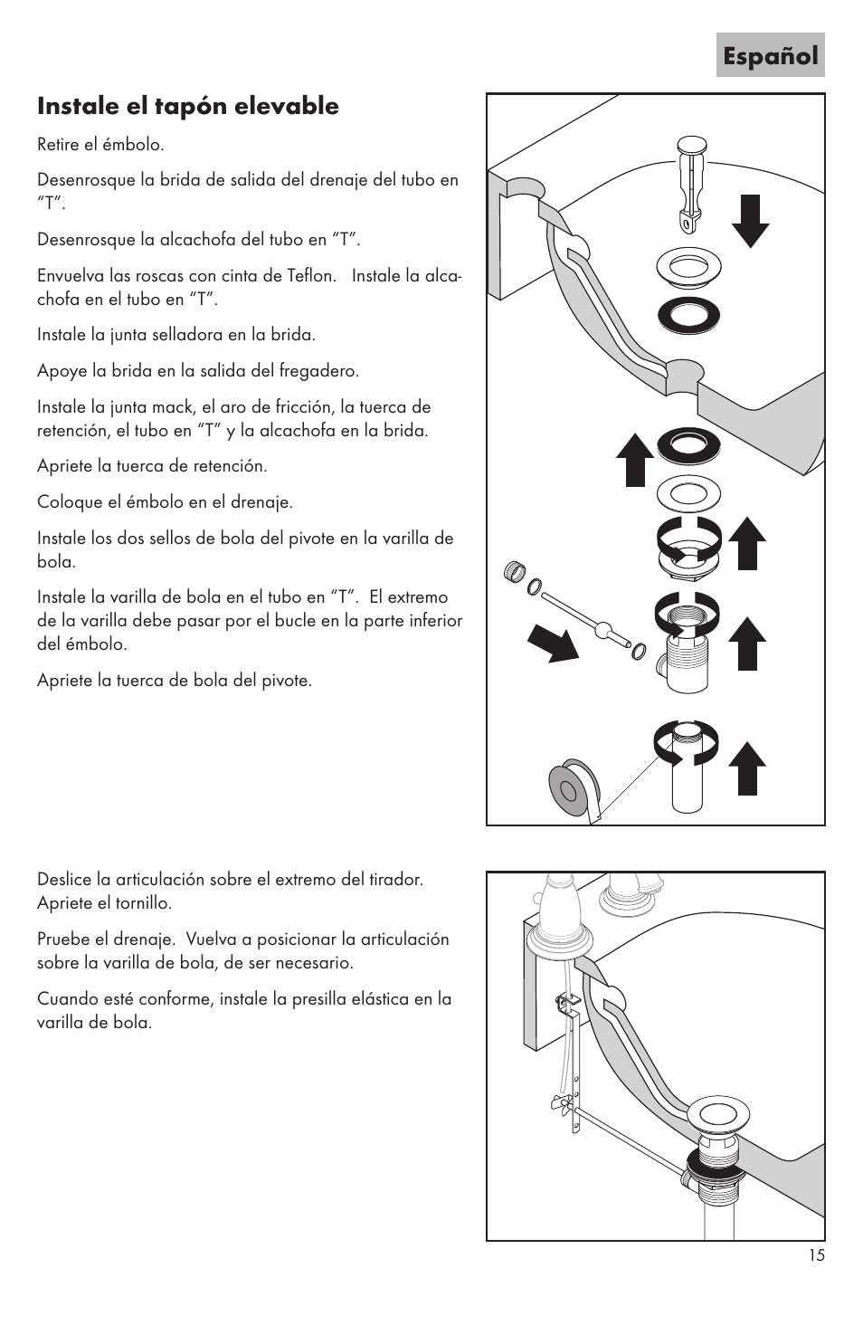 Español instale el tapón elevable | Factory Direct Hardware Hansgrohe 31077 User Manual | Page 15 / 24
