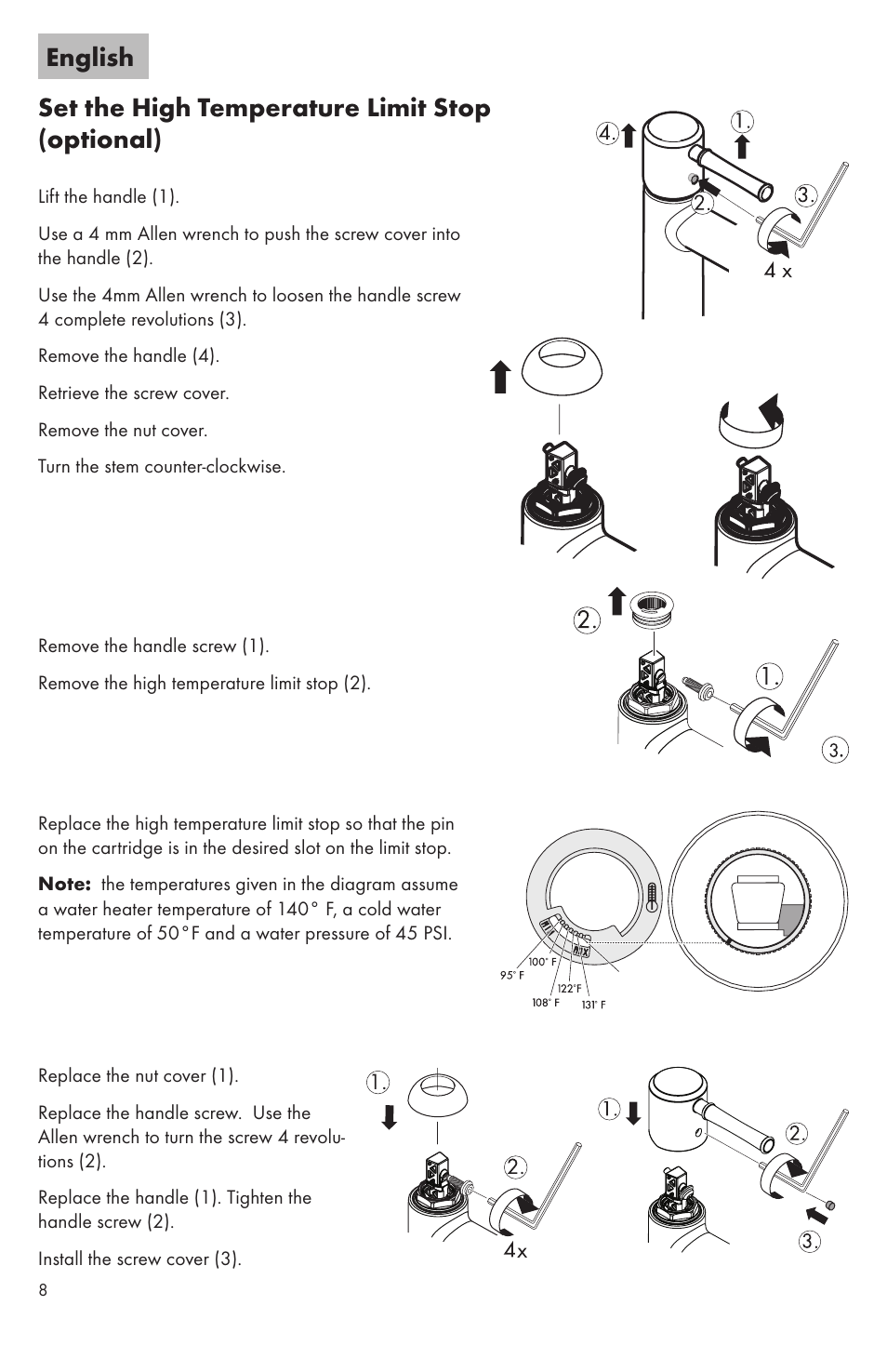 Set the high temperature limit stop (optional), English | Factory Direct Hardware Hansgrohe 31077 User Manual | Page 8 / 24