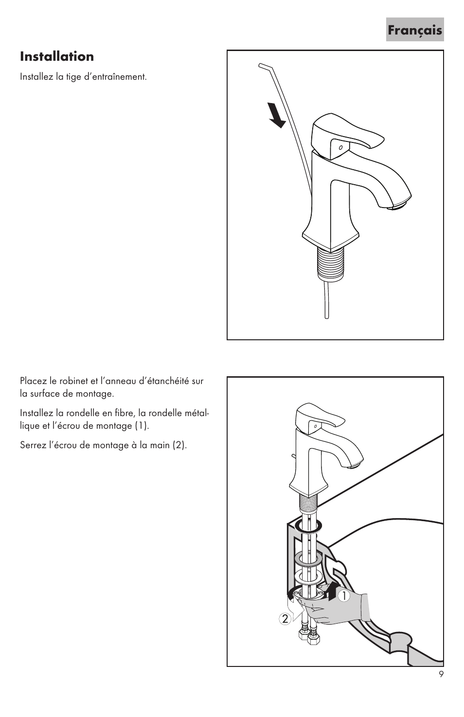 Installation, Français | Factory Direct Hardware Hansgrohe 31077 User Manual | Page 9 / 24