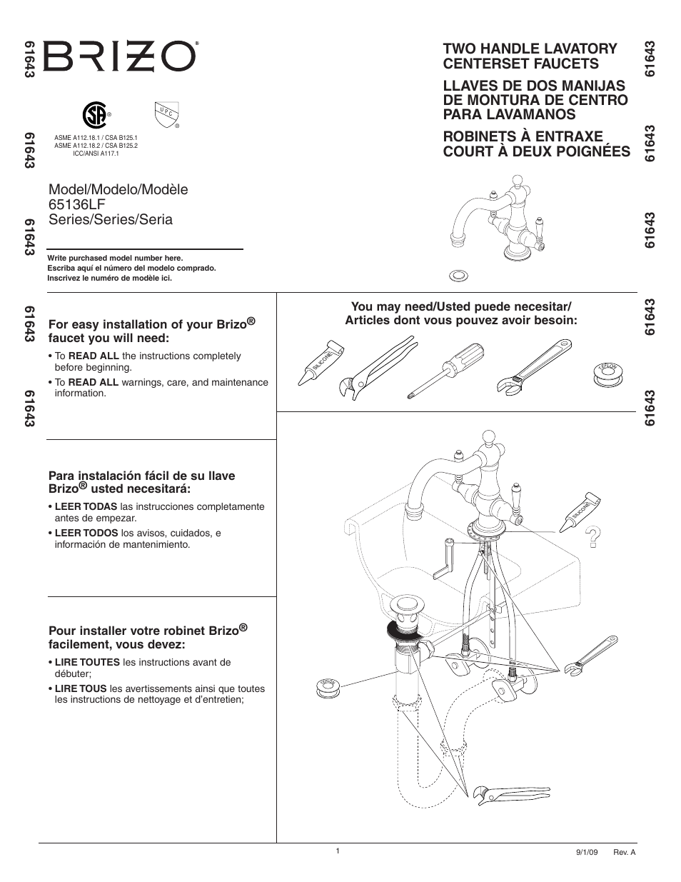 Factory Direct Hardware Brizo 65136LF User Manual | 6 pages