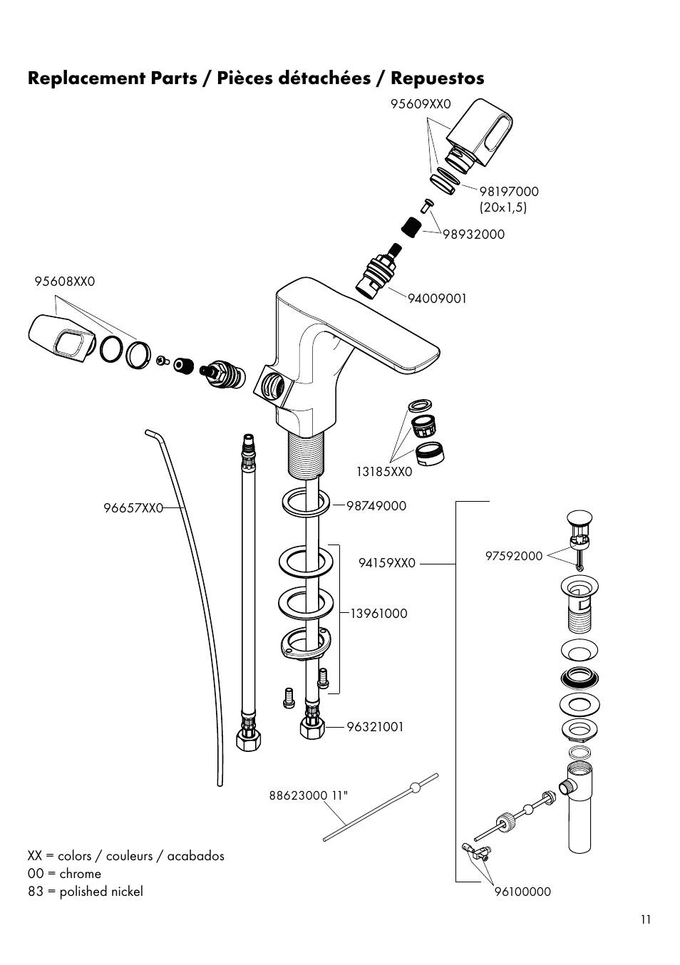 Replacement parts / pièces détachées / repuestos | Factory Direct Hardware Hansgrohe 11024 User Manual | Page 11 / 16