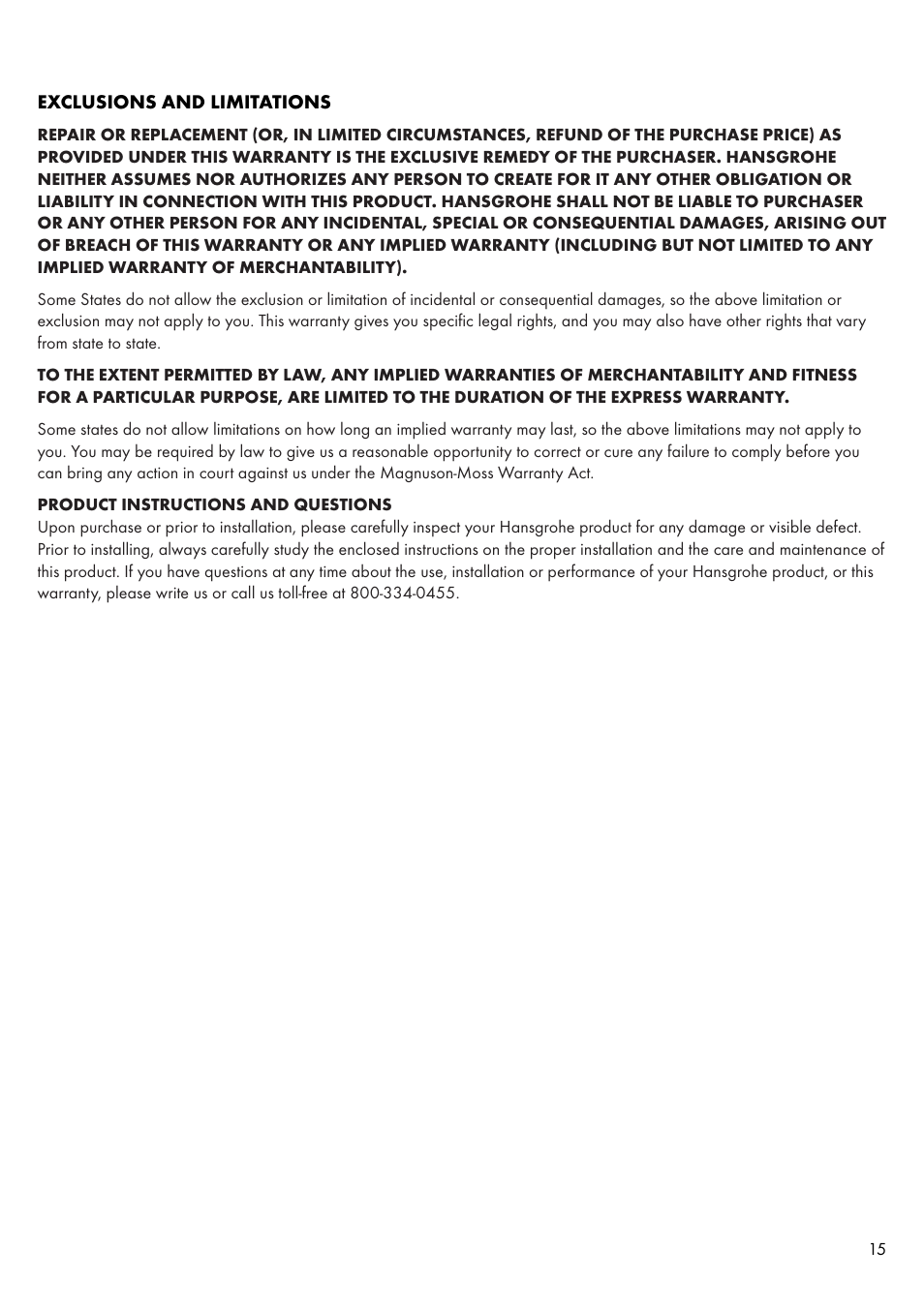 Factory Direct Hardware Hansgrohe 11024 User Manual | Page 15 / 16