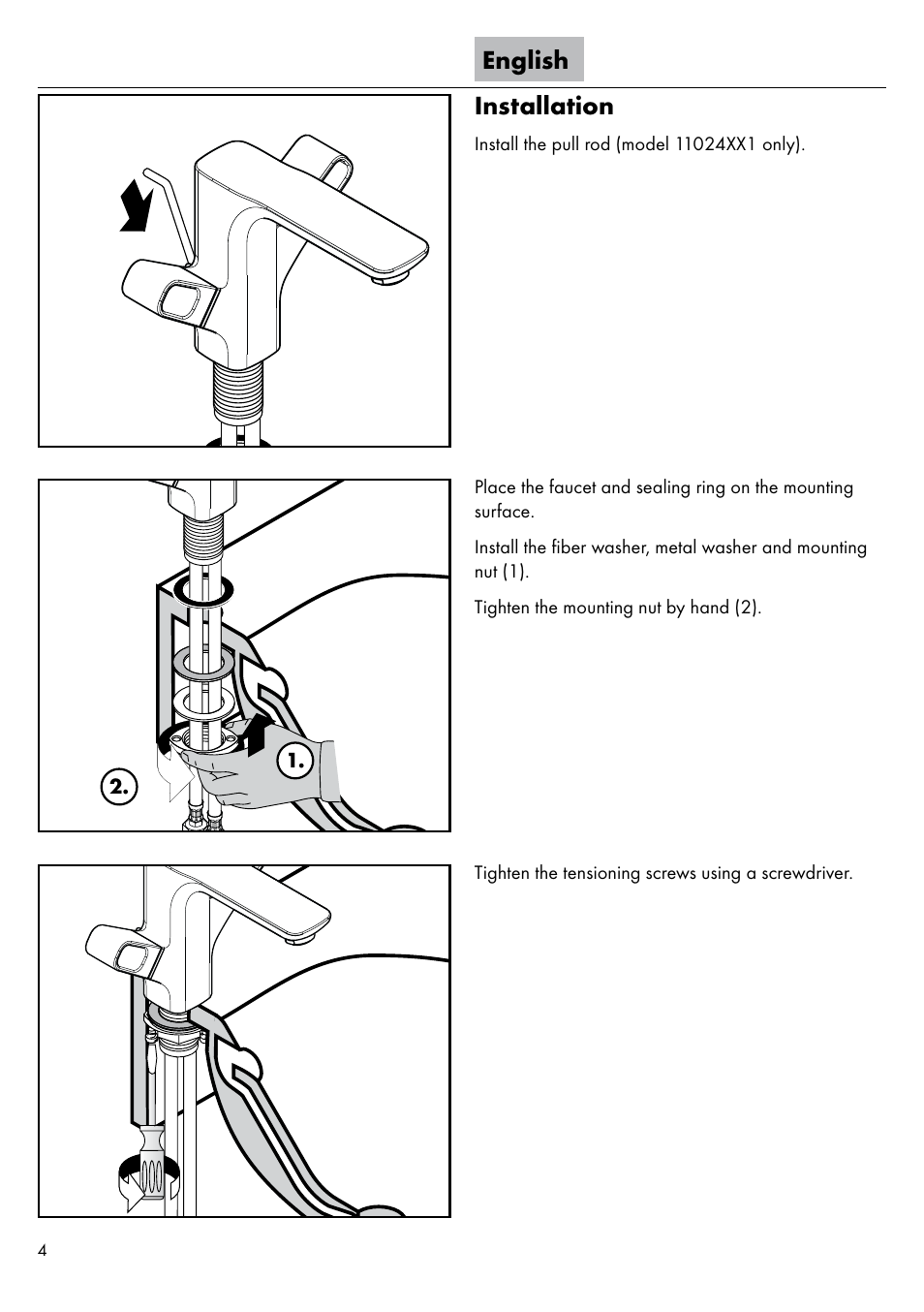 English installation | Factory Direct Hardware Hansgrohe 11024 User Manual | Page 4 / 16