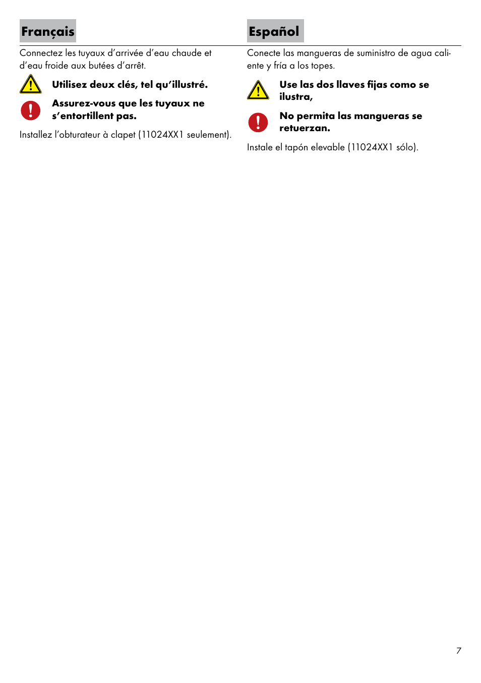 Français español | Factory Direct Hardware Hansgrohe 11024 User Manual | Page 7 / 16