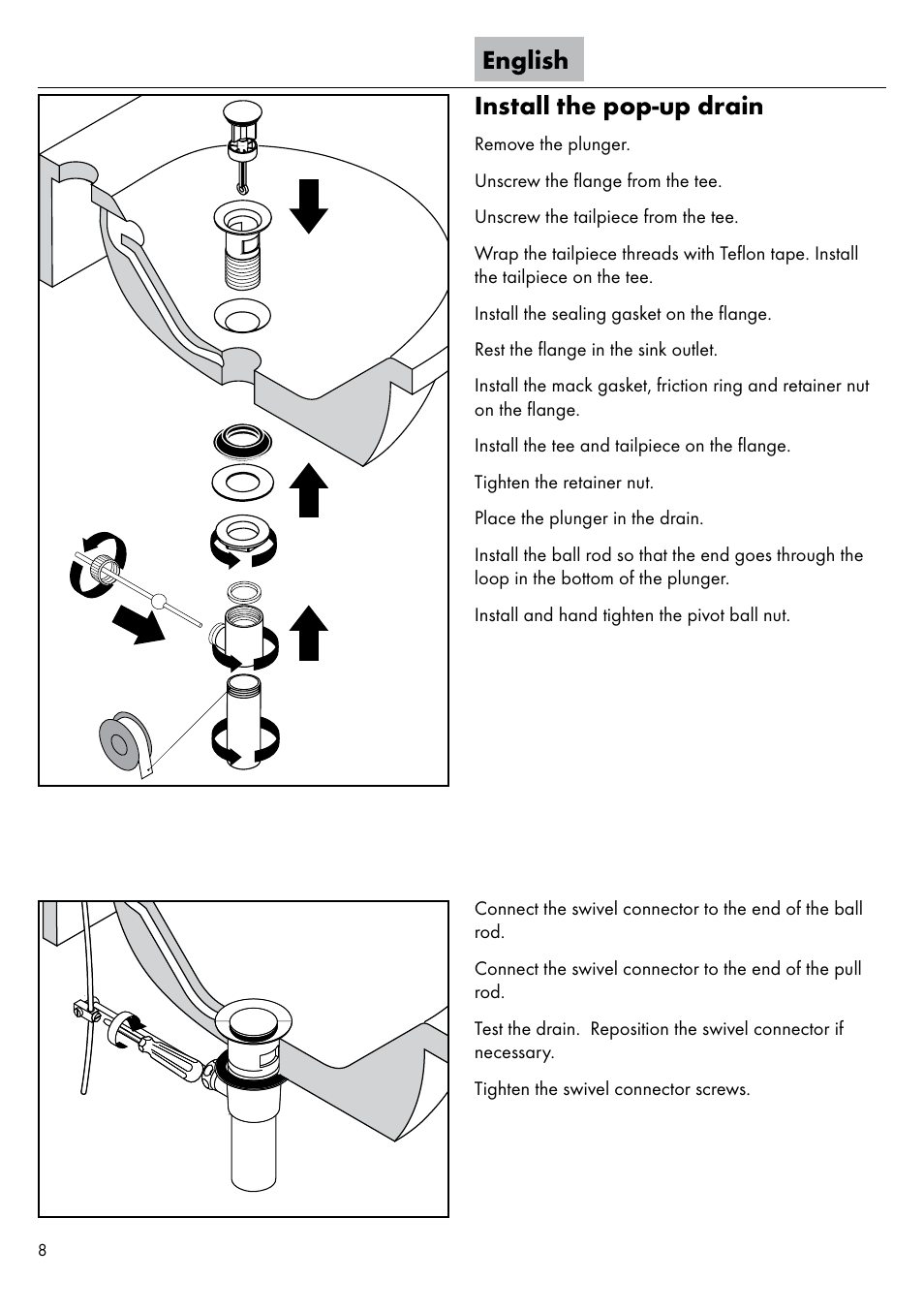 English install the pop-up drain | Factory Direct Hardware Hansgrohe 11024 User Manual | Page 8 / 16