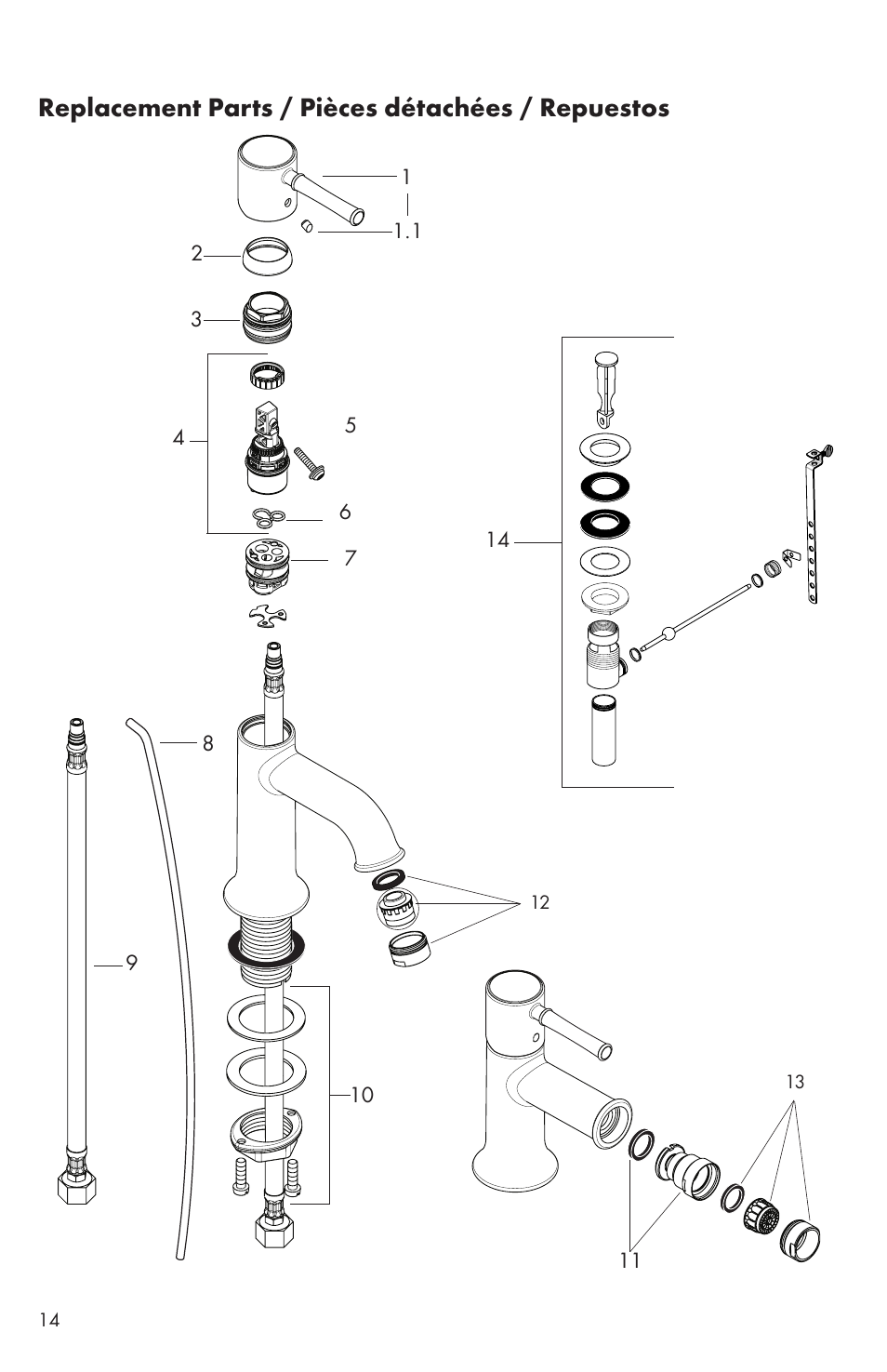 Replacement parts / pièces détachées / repuestos | Factory Direct Hardware Hansgrohe 14116 User Manual | Page 14 / 20