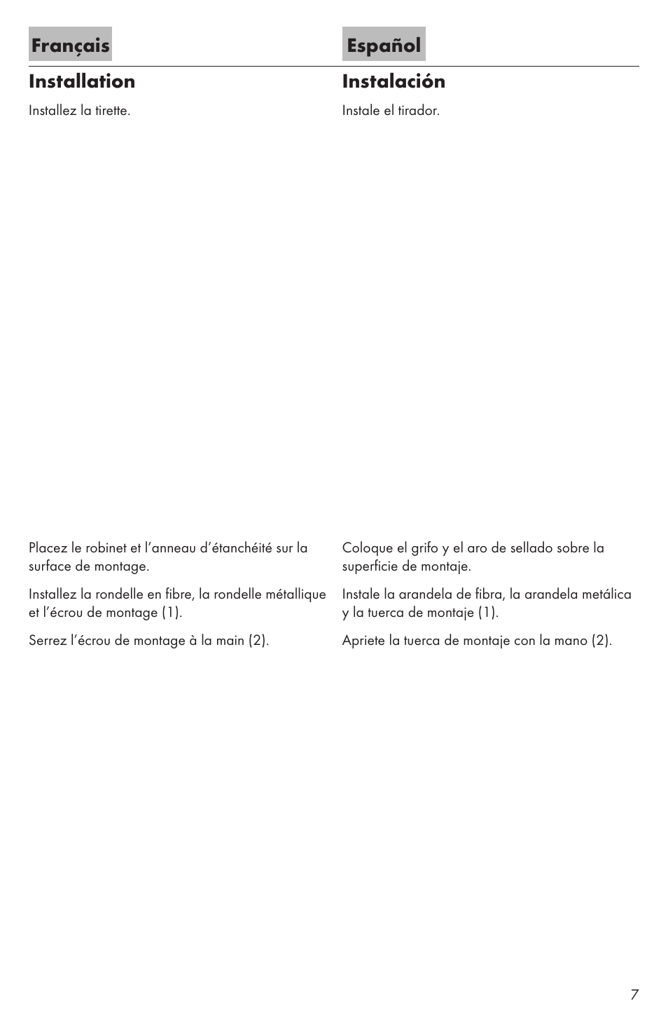 Français español installation, Instalación | Factory Direct Hardware Hansgrohe 14116 User Manual | Page 7 / 20