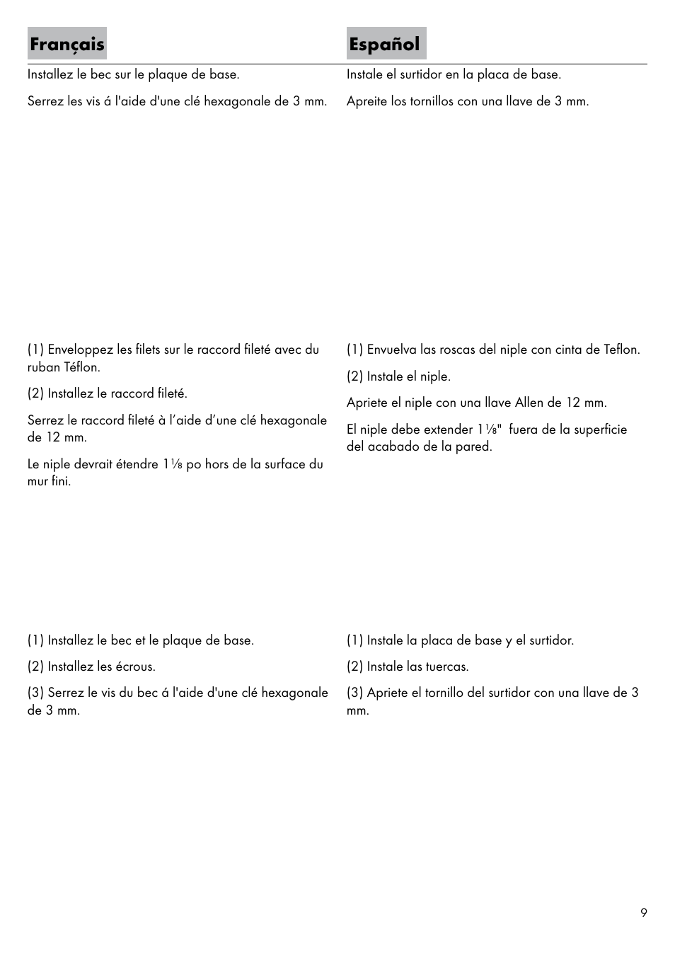 Français español | Factory Direct Hardware Hansgrohe 11043 User Manual | Page 9 / 16