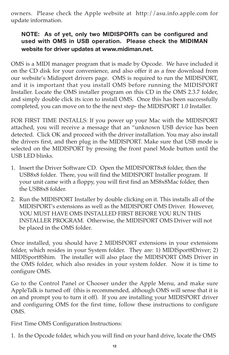 M-AUDIO MIDISPORT 8x8/s User Manual | Page 12 / 52