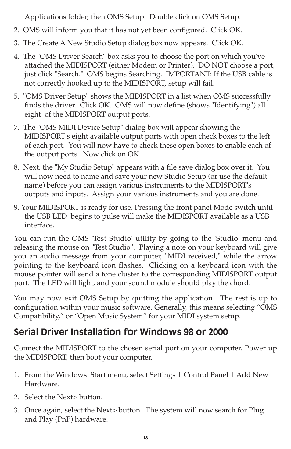 M-AUDIO MIDISPORT 8x8/s User Manual | Page 13 / 52