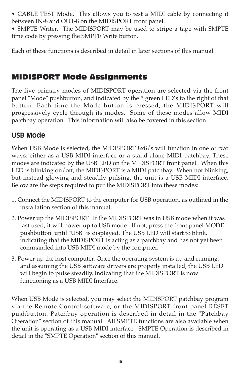Midisport mode assignments | M-AUDIO MIDISPORT 8x8/s User Manual | Page 19 / 52