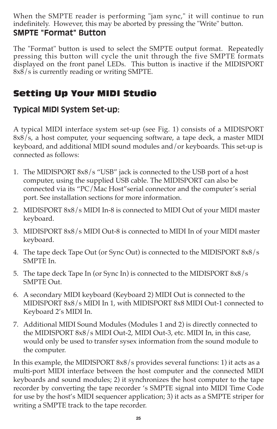 Setting up your midi studio | M-AUDIO MIDISPORT 8x8/s User Manual | Page 25 / 52