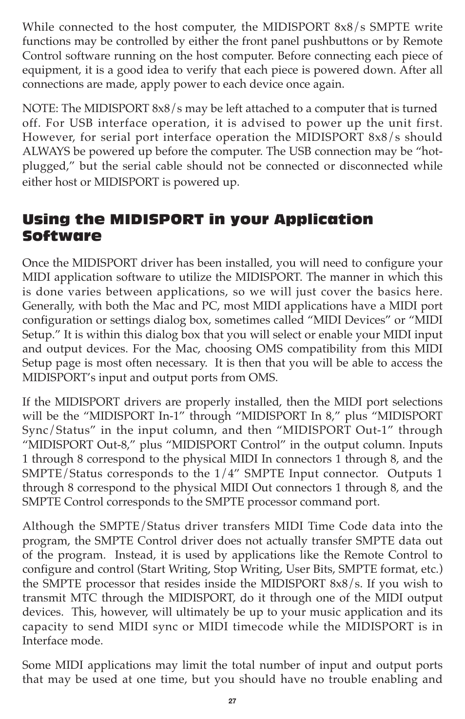 Using the midisport in your application software | M-AUDIO MIDISPORT 8x8/s User Manual | Page 27 / 52