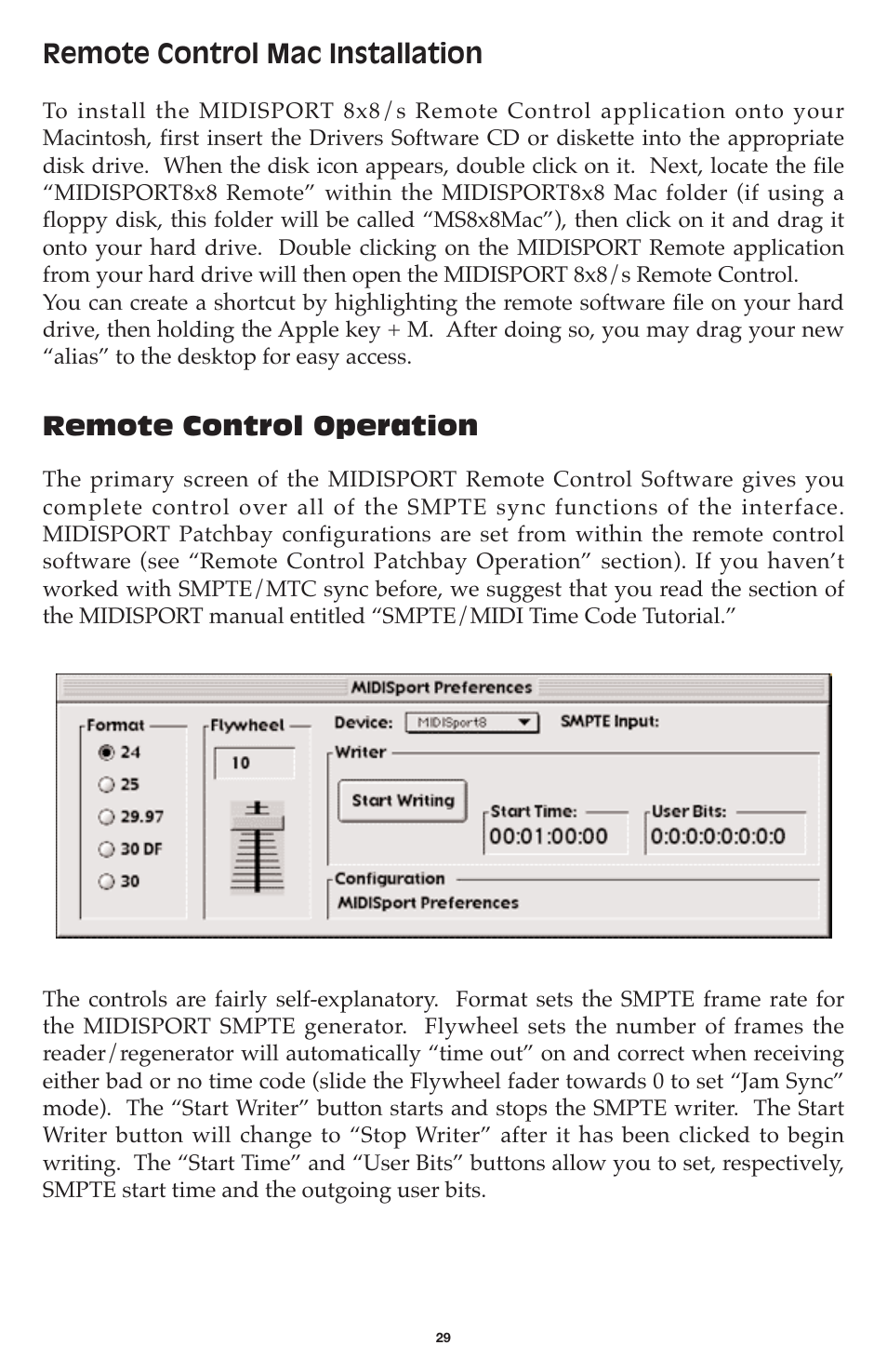 Remote control mac installation, Remote control operation | M-AUDIO MIDISPORT 8x8/s User Manual | Page 29 / 52