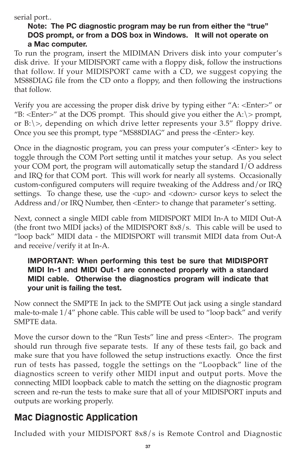 Mac diagnostic application | M-AUDIO MIDISPORT 8x8/s User Manual | Page 37 / 52