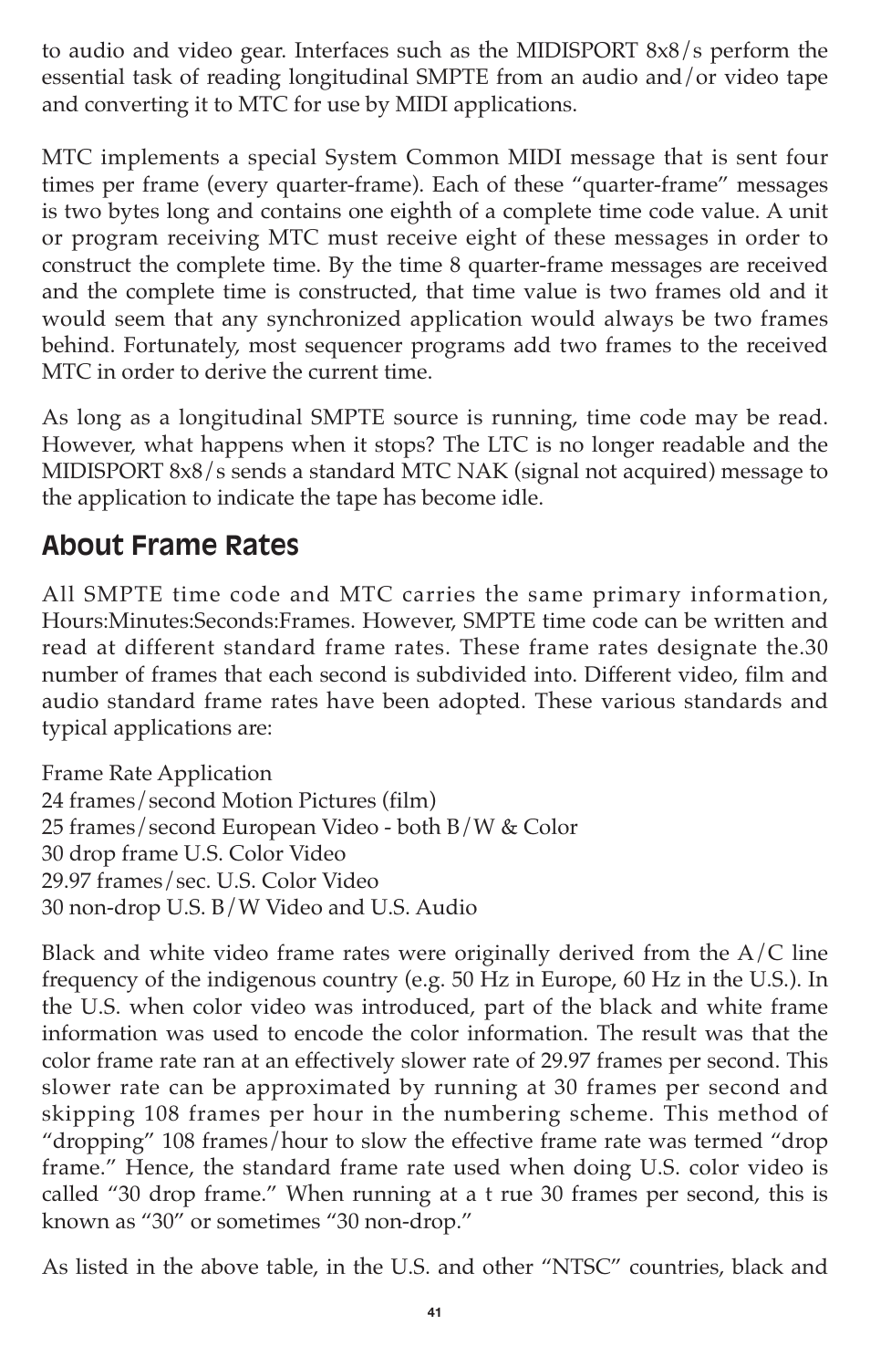 About frame rates | M-AUDIO MIDISPORT 8x8/s User Manual | Page 41 / 52