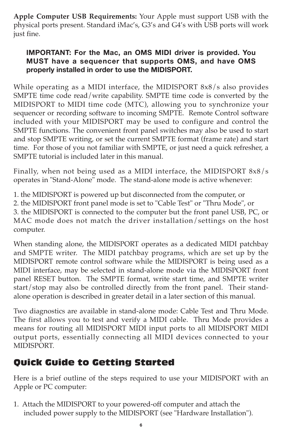 Quick guide to getting started | M-AUDIO MIDISPORT 8x8/s User Manual | Page 6 / 52