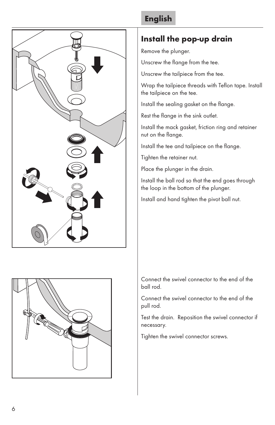 English install the pop-up drain | Factory Direct Hardware Hansgrohe 39020 User Manual | Page 6 / 12