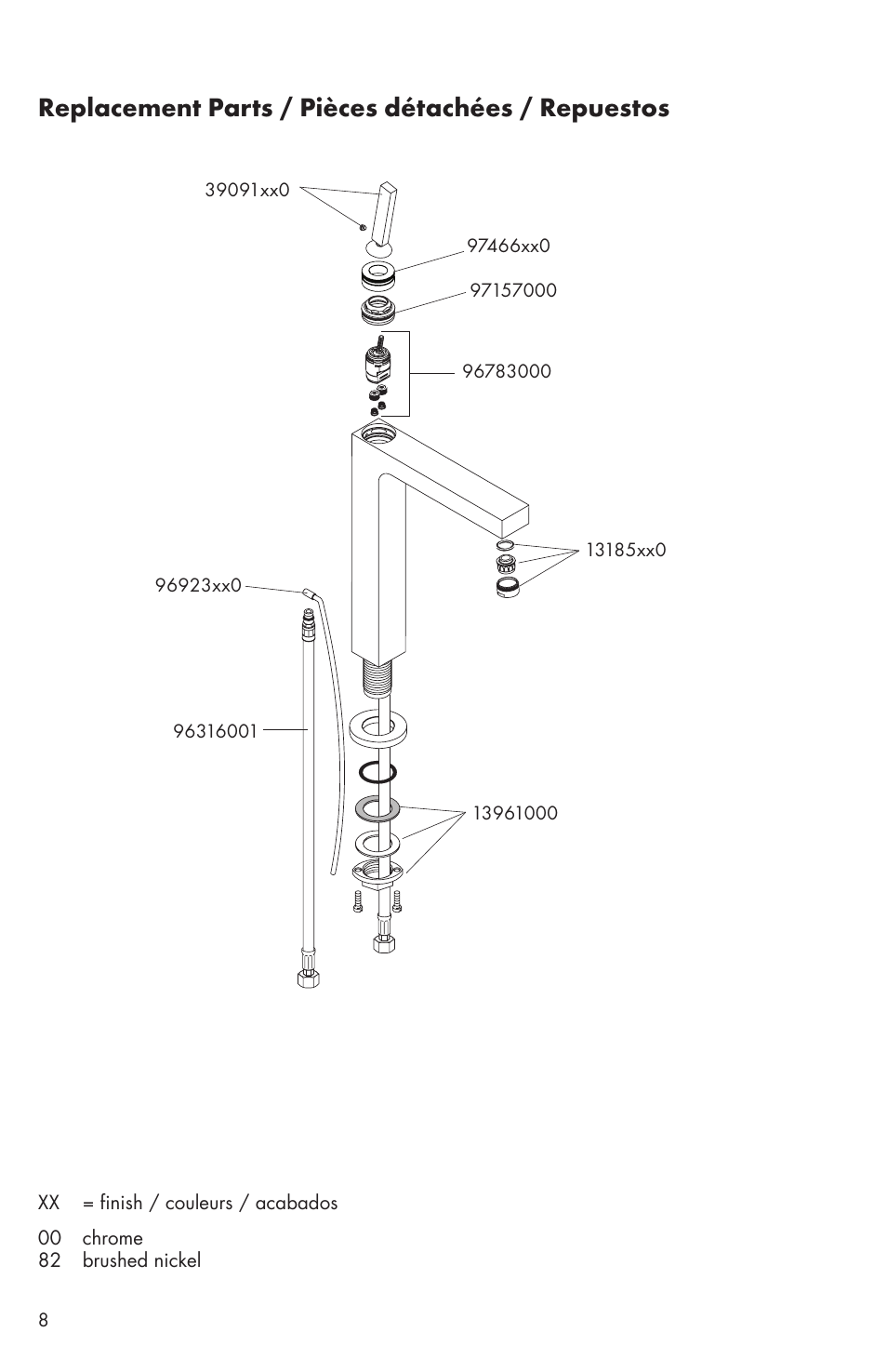 Replacement parts / pièces détachées / repuestos | Factory Direct Hardware Hansgrohe 39020 User Manual | Page 8 / 12