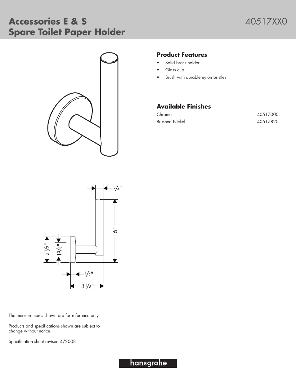 Factory Direct Hardware Hansgrohe 40517 E and S User Manual | 1 page