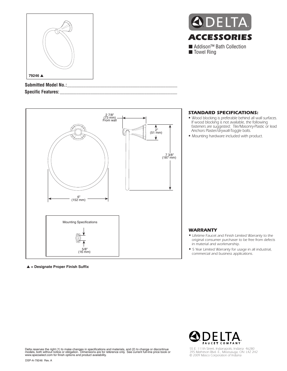 Factory Direct Hardware Delta 79246 Addison User Manual | 1 page