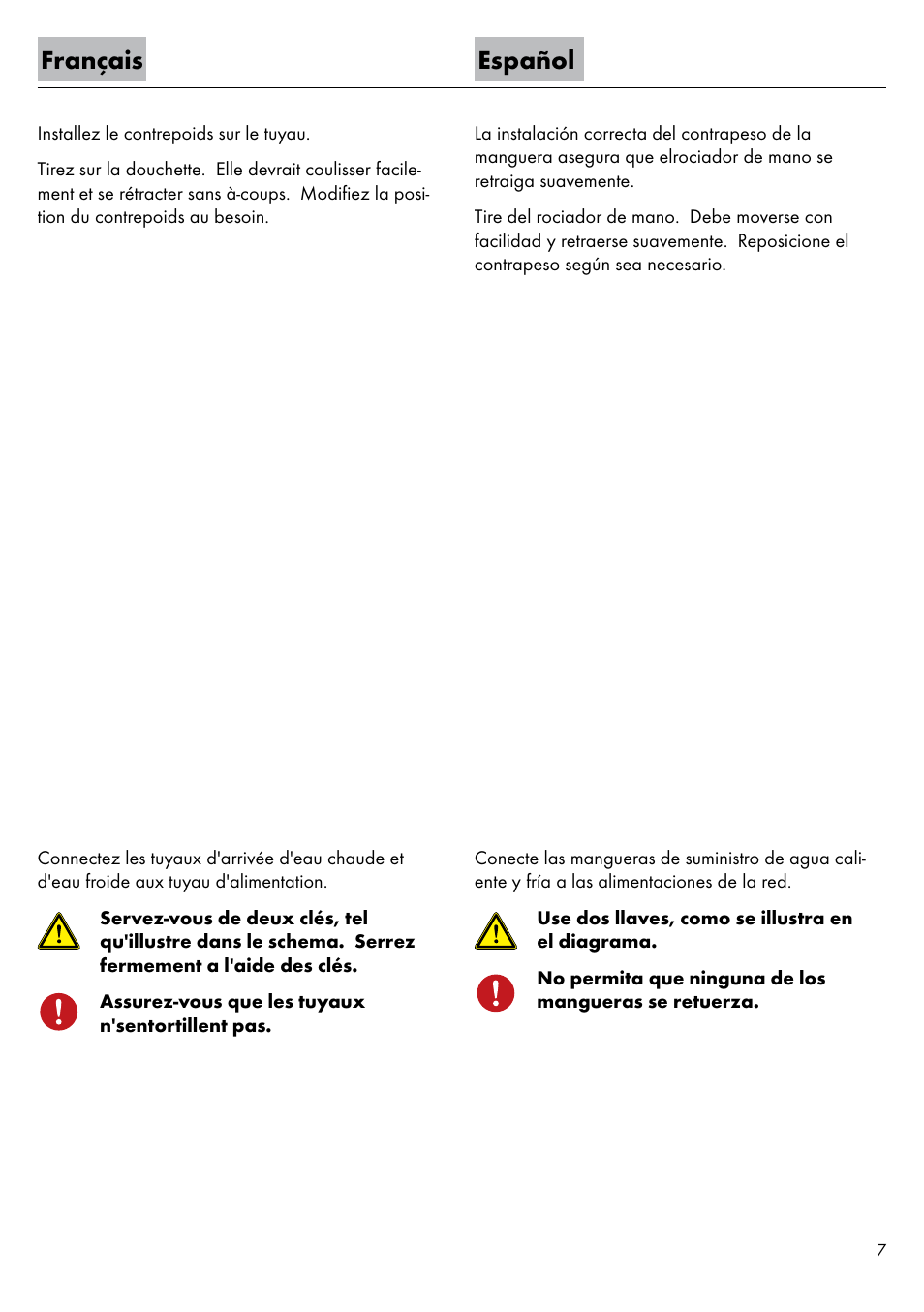 Français español | Factory Direct Hardware Hansgrohe 39835 Axor Citterio User Manual | Page 7 / 16