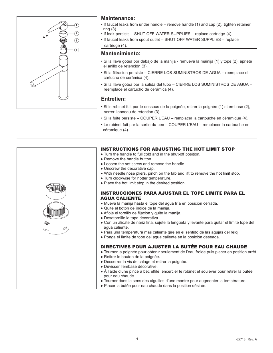 Maintenance, Mantenimiento, Entretien | Factory Direct Hardware Delta 185LF Grail User Manual | Page 4 / 6